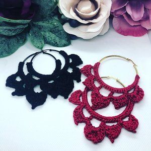 Red Wine Crochet Statement Hoop Earrings